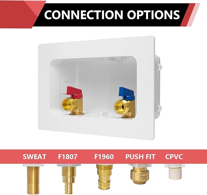 EFIELD Premium Washing Machine Outlet Box with Center Drain, 1/2 inch CPVC x 3/4 inch MHT (1/2"-Inch CPVC Connection with Copper Water Hammer Arrestor,(WM021)