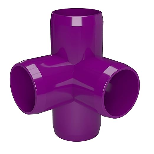 FORMUFIT 1” 4-Way Tee Furniture Grade PVC Fitting in Purple, Made in USA, UV-Resistant, Impact-Proof, 1.315” Actual Socket Diameter (Pack of 4) - F0014WT-PU-4