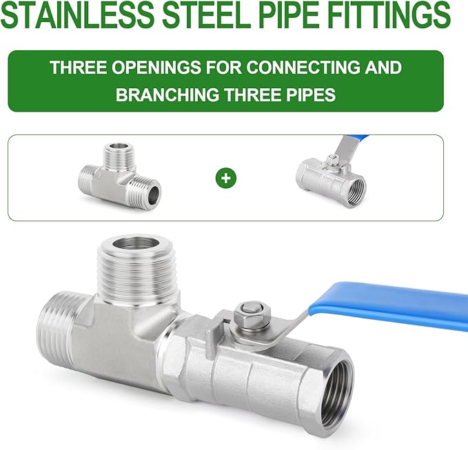 TAISHER 1PCS Forging of 316L Stainless Steel Tee Pipe Fittings, 1/2" x 1/2" x 1/2" NPT Male Pipe Fittings