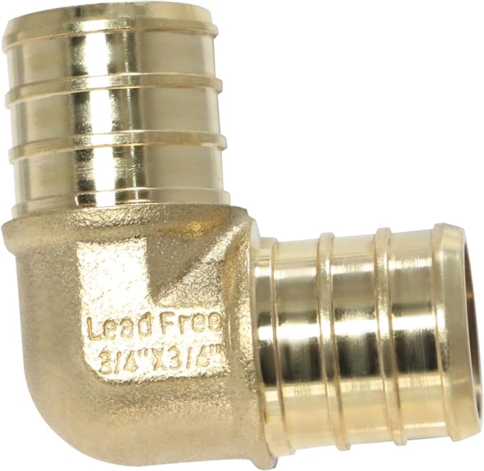 XFITTING Pex 3/4 Inch x 3/4 Inch Pex Elbow Brass Crimp Fitting, 23-2-2=5X, 5 Pieces