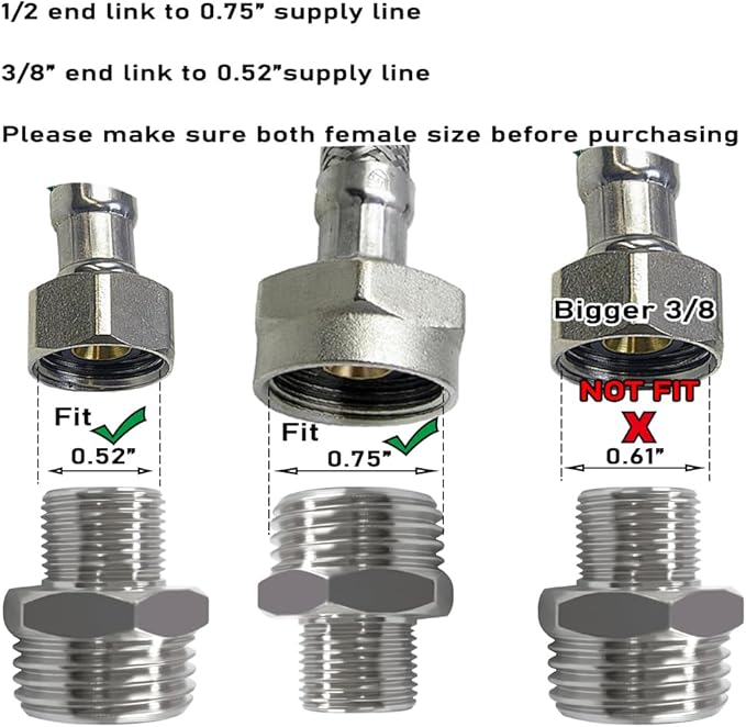 Beduan Brass Water Line Adapter G 1/2 to Compression 3/8 Reducer Hose Pipe Adapter Compression Fitting for Supply Hose Stop Valve Connector(Pack of 5)