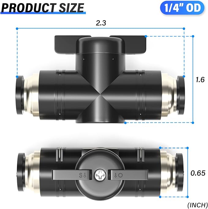 TAILONZ PNEUMATIC BVU-1/4 OD Ball Valve Air Flow Control Valve Push to Connect Fitting（Pack of 3）