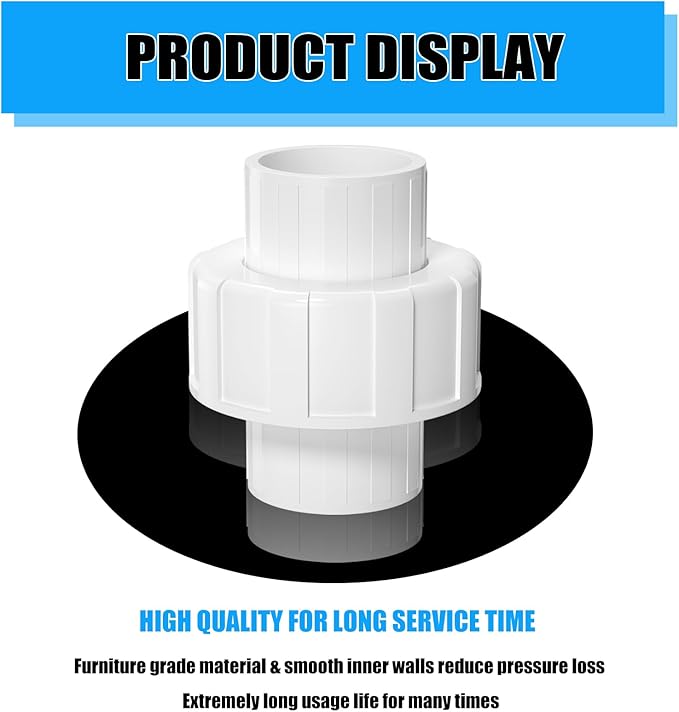 8PCS 1/2Inch PVC Union Coupling Adapter, Furniture Grade PVC Pipe Fittings with EPDM O-Ring, White Slip Union Coupling for Irrigation, Pool & Spa System, Indoor Plumbing Project