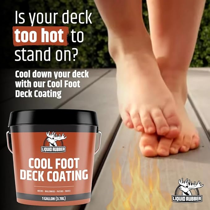 Liquid Rubber Cool Foot Deck Coating - Solar Protection Paint, Reduces Surface Temperatures by Up to 35%, Multi-Surface Cooling Decking Sealant, Waterproof, Durable Membrane, Neutral Beige, 5 Gallon