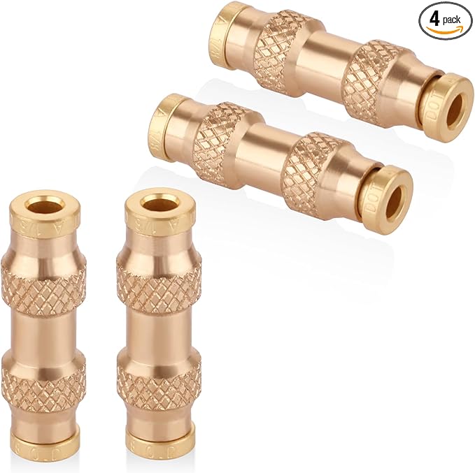 1/8" DOT Push to Connect Air Fittings, (One-eighth of an Inch) Push-In D.O.T Brass Fittings for Air Brake Lines of Trailers and Industrial(Pack 4)