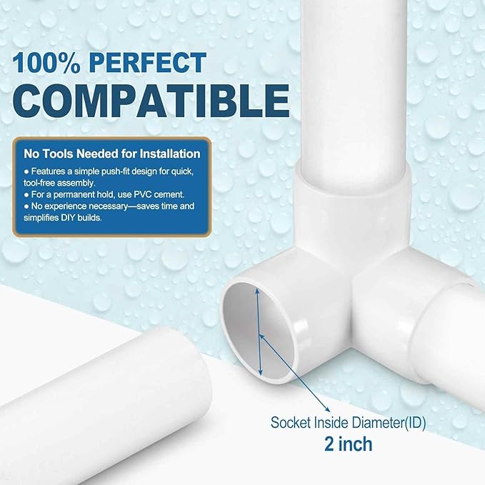 2 Pack 2" SCH40 PVC Elbow Pipe Fitting, 3-Way PVC Elbow Corner Side Outlet Tee Fitting, Furniture Grade Pipe Connectors for DIY Creative Project, Pond Protection, Socket x Socket