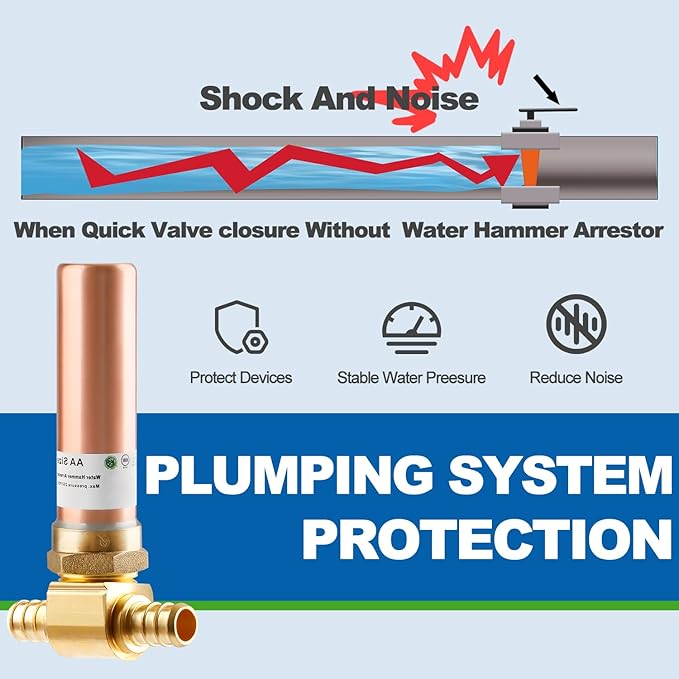 2pcs Copper Water Hammer Arrestor, 1/2 Inch Pex Crimp Tee Hammer Arrestor For Potable Water Plumbing Application, F1807 Tee Connection