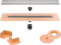 All-in-one Waterproof Linear Shower Drain Kit with 60 Inch Center Outlet Channel Body (KL1V60E150) and Drain Grate Assembly (Cover) in Square Design with Brushed Stainless Steel Finish (KL1B19EB150)