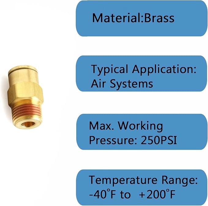 Push to Connect Fittings, 1/4" Tube OD x 3/8" NPT Male Brass DOT Air Fittings, Air Line Fittings, Air Hose Fittings Air Compressor Quick Connect Fittings, Brake Line Fittings, 5pcs
