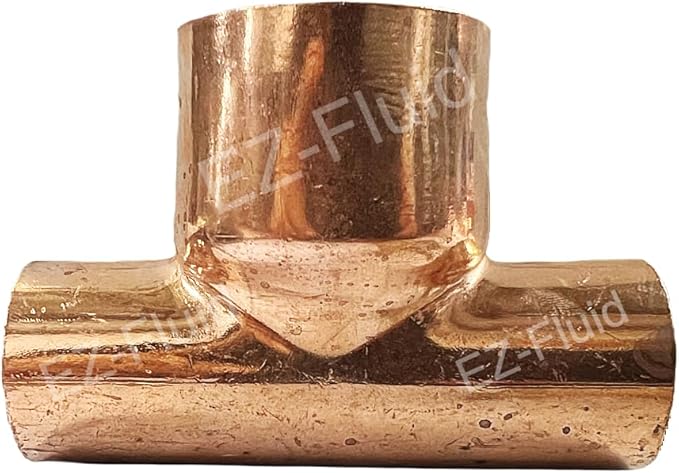 (1-PK) EZ-FLUID 1-1/4" x 1-1/4" x 2" Copper Reducing Tee, C X C Bullhead Copper Reducer Tee Fittings,Sweat Solder Connection Residential,Commercial Plumbing Pipe