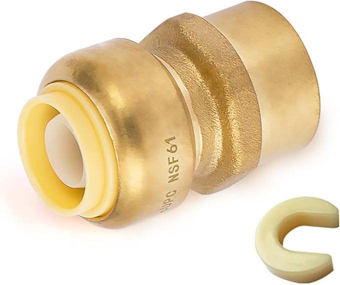 HeSun 50-Pack Pushfit Female Adapter, 3/4" FNPT x 3/4" Push to Connect Plumbing Fittings with Disconnect Clip, Brass Push-fit Fittings for PEX, Copper, CPVC, PE-RT Pipes