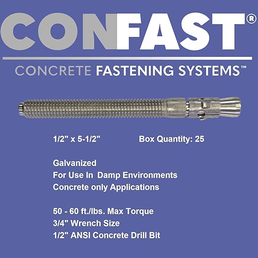 CONFAST 1/2" x 5-1/2" Galvanized Wedge Anchor (Box of 25)