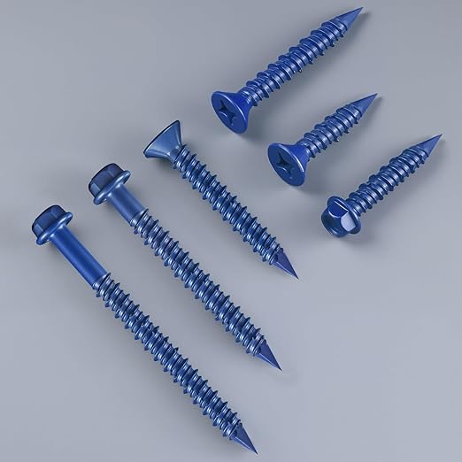 35Pcs 3/16 x 3-1/4 Inch Concrete Screws Anchor with Drill Bit, Blue Hex Head Masonry Brick Stucco Cement Block Screws, Diamond Point