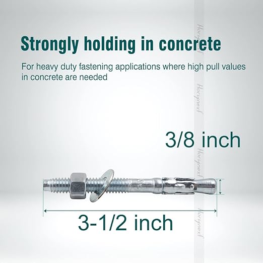 3/8 x 3-1/2 inch Carbon Steel Wedge Anchor kit for Concrete Cement Wall Floor Ground Deck Fence Base Bracket, Drill Stud Post Strong Screw Bolt Set.(30 pcs)