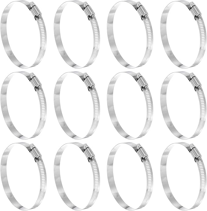 HARFINGTON 12 Pcs Hose Clamp 3-5/16"-4-1/4" (84-108mm) 304 Stainless Steel Adjustable Worm Gear Hose Clamp Assortment Kit for Fuel Line Pipe Plumbing Automotive Tube Mechanical