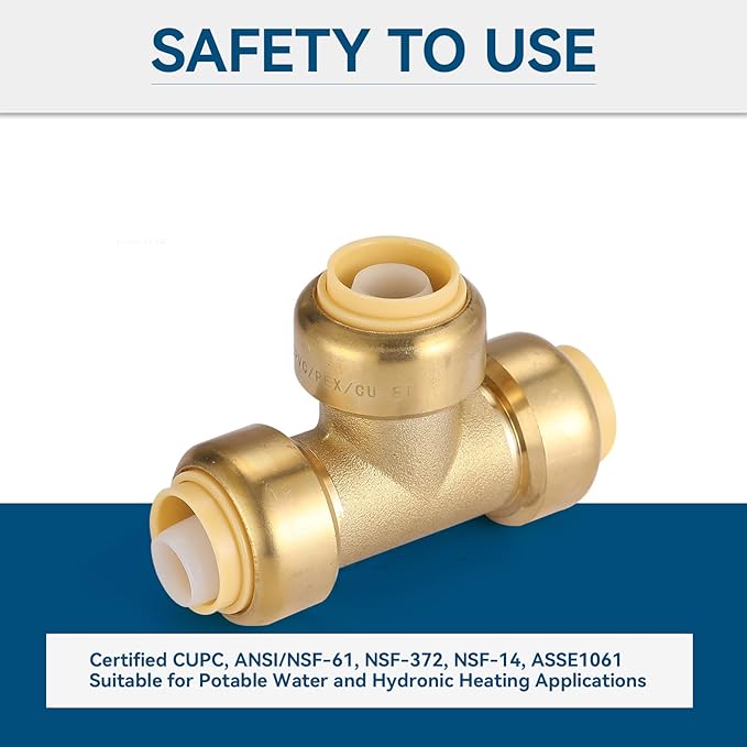 1/2" Pushfit Tee,50 Pack PEX Brass Push-fit Tee with 1 Pack Disconnect Clip, Push-to-Connect Plumbing Fittings for PEX, Copper, CPVC(PF118-50Pack)