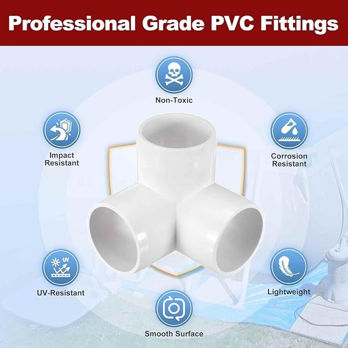 8Pcs 1 1/2" Elbow PVC Fitting, SCH40 3-Way Tee Furniture Grade PVC Pipe Fitting, DIY Corner Elbow Connector for Building Furniture, Greenhouse Frame Connection, Socket x Socket