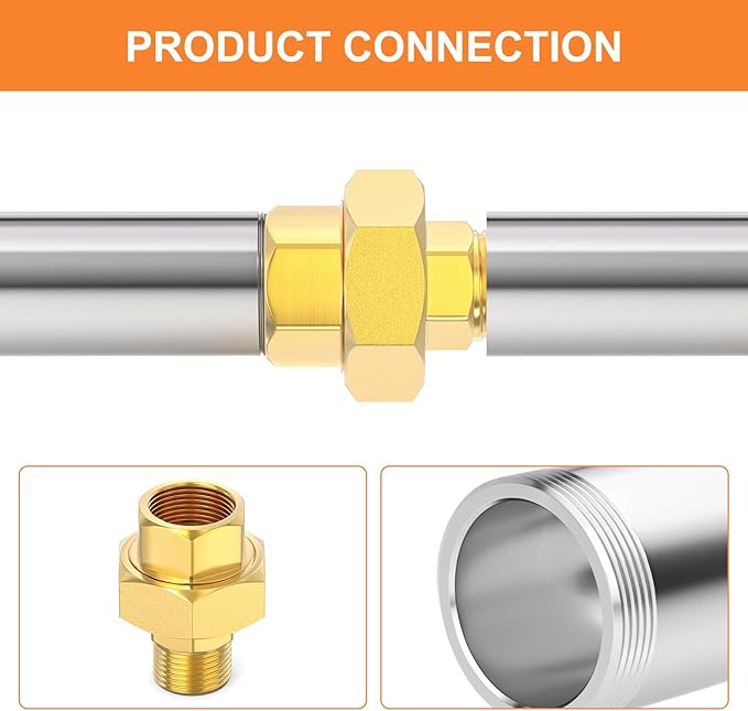 GASHER 1PC Brass Union，1/4" NPT Male x 1/4" NPT Female Pipe Fitting