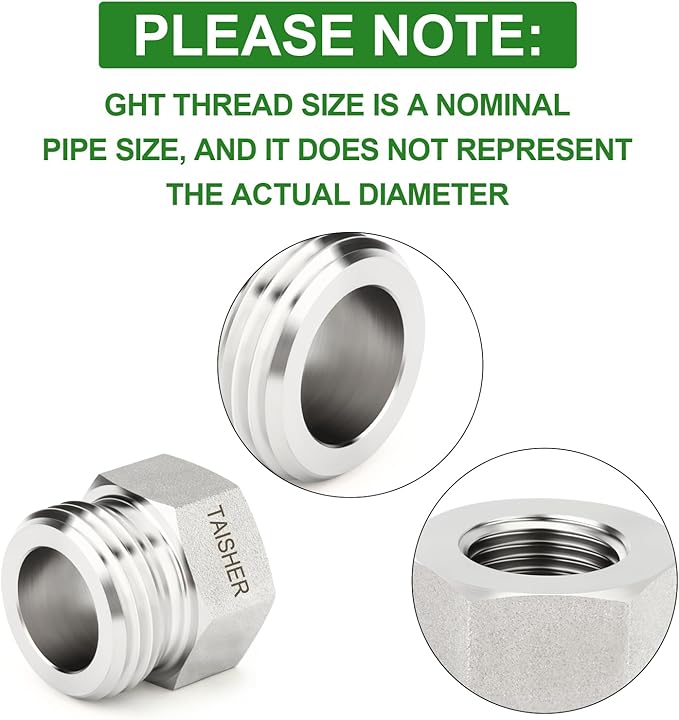 TAISHER 5PCS 304 Stainless Steel Garden Hose Adapter, Hex Bushing 3/4" GHT Male x 1/4" NPT Female Garden Hose Connector