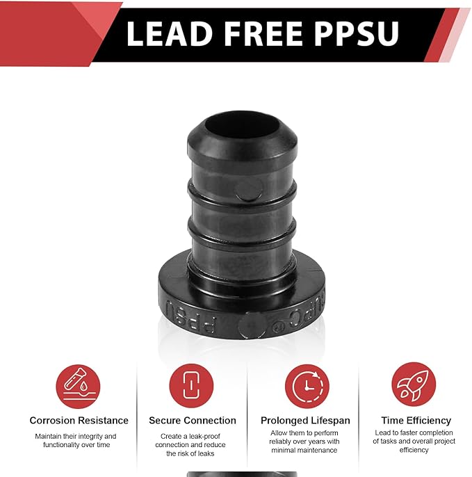 10-Pack EFIELD Pex Fittings Poly PPSU Barb Crimp 1/2-inch Plug (End Cap) For Pex Tubing, (1/2-inch),(PPSU1807041-10PCS)