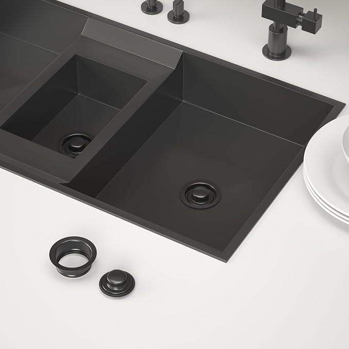 Kitchen Sink Flange Stopper,Garbage Disposal Flange and Sink Stopper,fit Stainless Steel 3-1/2 inch Standard Sink Drain,Black Colour