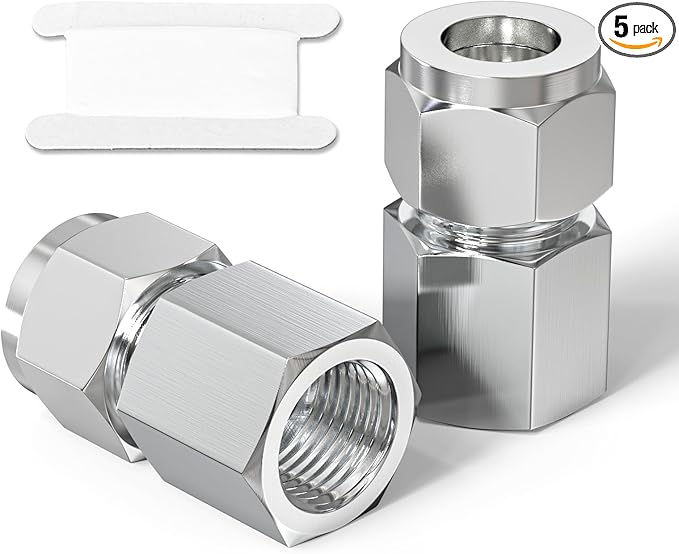 TAISHER 5PCS 304 Stainless Steel Compression Tube Pipe Fitting Connector, 1/2" Tube OD x 1/4" NPT Female Straight Adapter