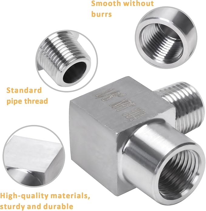90 Degree Street Elbow - 1/8" NPT Male to 1/8" NPT Female Stainless Steel 304 Heavy Duty Forged Square Barstock Street Elbow Adapter Pipe Fitting (pack of 5)