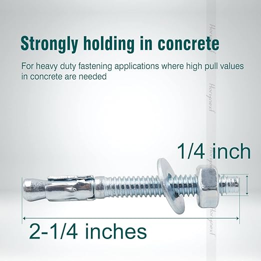 1/4" x 2-1/4" Wedge Anchor, for Cement and Concrete only, zinc-Plated Carbon Steel Screws and lag Bolts （30 pcs