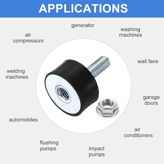 uxcell M8 Rubber Mounts, 1Pcs 29x15mm(DxH) Rubber Cylindrical Anti Vibration Isolator Shock Absorber with Lock Nut for Car Bobbin Generator Air Compressors