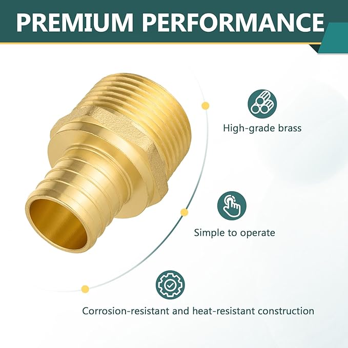 100-Pack PEX Fittings, 1/2" PEX x 1/2" Male Threaded NPT Adapter, ASTM F1807