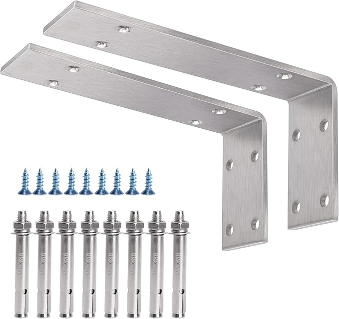YUMORE Stainless Steel L Bracket, 10x6x2 in Shelf Brackets Heavy Duty, 1/5IN Extra Thick Solid Countertop Bar Top Support Brackets Wall Mounted, 2 Pack