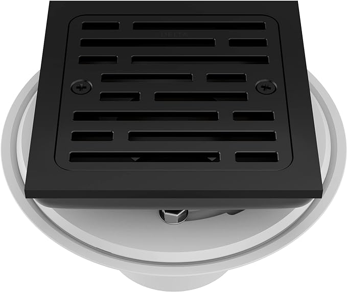 Delta Faucet 4 Inch Tile-In Square Shower Floor Drain Black, Shower Drain Kit, Square Shower Drain, Chrome Shower Drain, Shower Floor Drain, Matte Black DT062412-BL