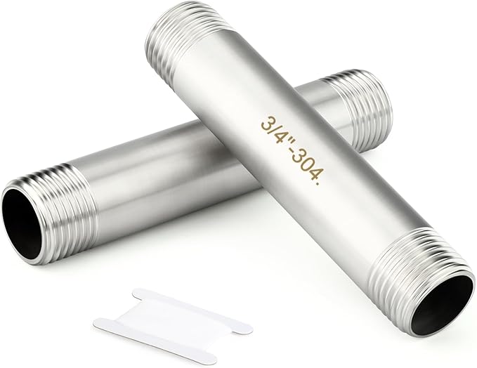 TAISHER 2PCS Stainless Steel Pipe Fittings, 3/4" BSP Male x 3/4" BSP Male Threaded, 4" Length Nipple Cast Pipe