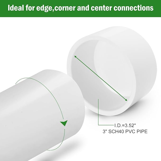 SCH40 PVC Cap 3 Inch - Fit Standard 3" SCH40 PVC Pipes (OD Approx. 3.5"), Zernmiarder Furniture Grade Pipe Caps, White Pipe Cover Fittings for Plumbing, DIY, Garden & Furniture - 2 Pcs