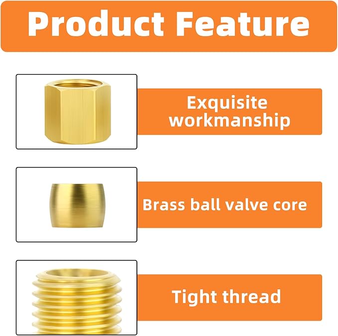 GASHER 2PCS Brass Compression Tube Pipe Fitting Connector, Tee，8mm x 8mm x 8mm Tube OD Connector