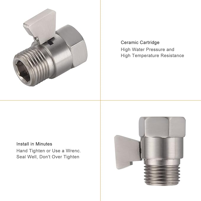Shower Head Shut Off Valve, Brass G1/2“ Water Flow Control Valve for Shower head and Handheld, Water Pressure Regulator Replacement for Shower System(Brushed Nickel)