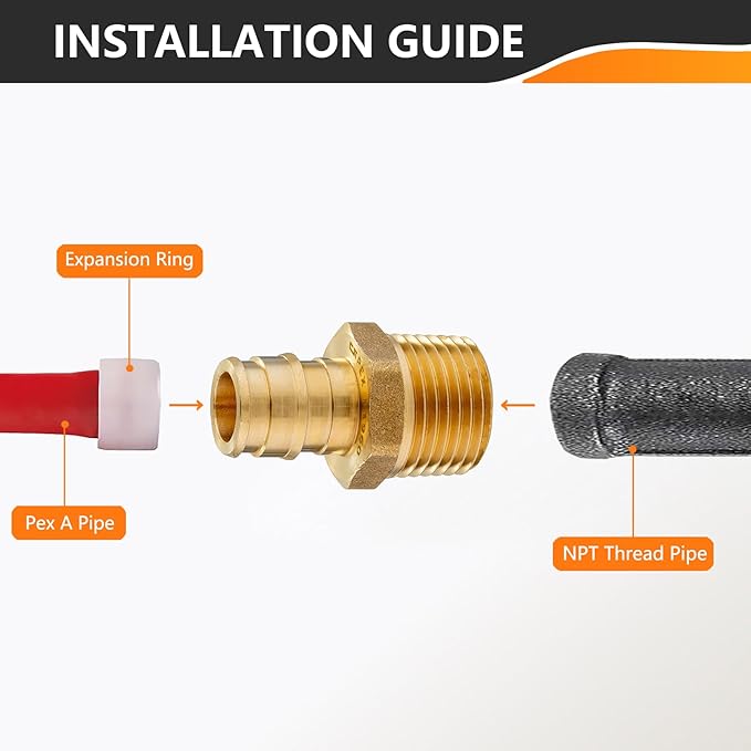 50-Pack HeSun PEX A Expansion Fitting, 3/4 Inch Male Thread Adapter,3/4" Male NPT x 3/4" Pex Expansion Adapter,ASTM F1960(PEX1960018-50)