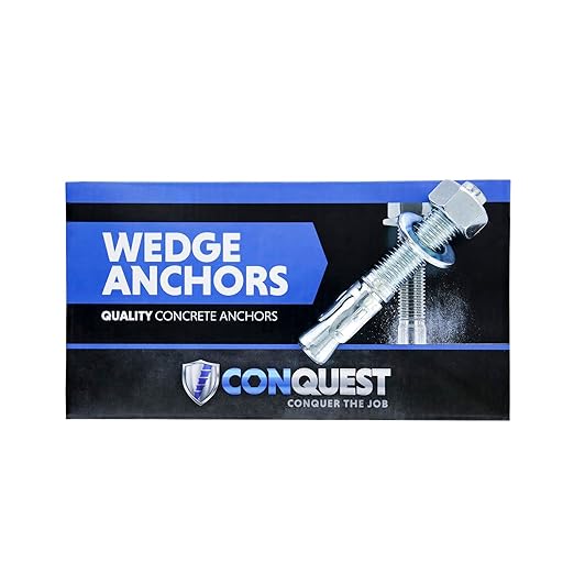 Conquest 3/4" x 4-3/4" Zinc Plated Wedge Anchors (Box of 10) – High Performance Concrete Anchors – Rust Resistant Zinc Plating for Dry Interior Environments – Heavy Duty Fastener for Concrete