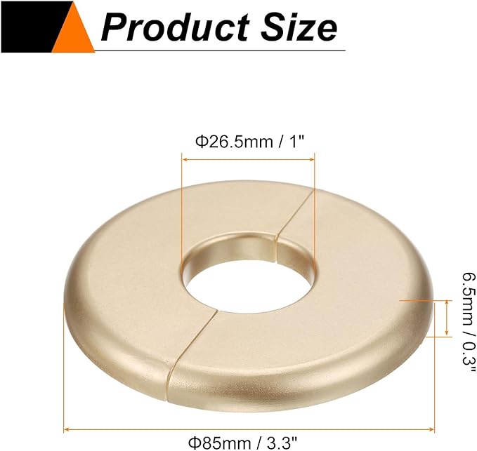 HARFINGTON 4pcs Wall Split Flange 26.5mm/1" Self-Adhesive Plumbing Cover Plates ABS Plastic Round Escutcheon Plate Buckle Design for Water Pipe Bathroom Kitchen Decoration, Gold Tone