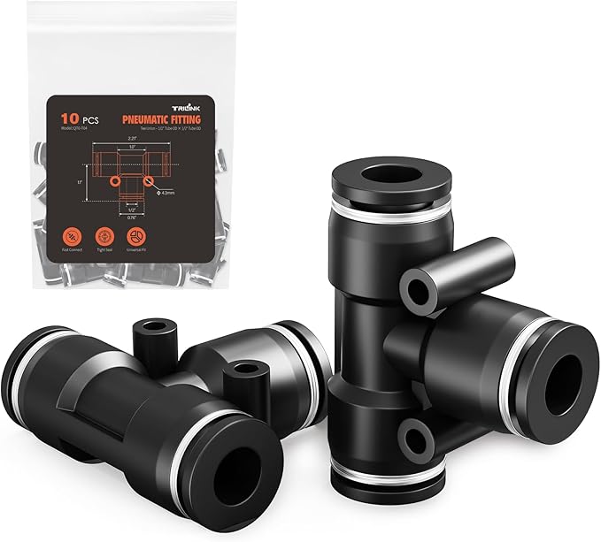 1/2" OD Push to Connect Fittings – Air Line Tee Connectors, Quick Connect Pneumatic Fittings, Push Lock Air Hose Fittings for Compressor, Air Tools & Tubing (10 PCS)