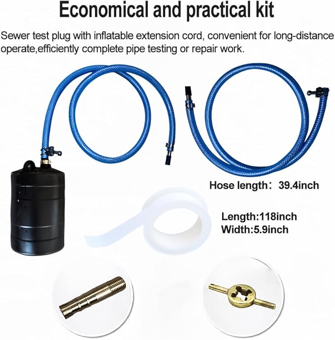 Water Shut Off Airbag with Long Hose, 4 Inch Inflatable Pipe Plug, Pipe Test Plug, Test Ball Plug, Used for Drainage Pipe, Sewage Pipe Temporary Water Blocking, Closed Water Test