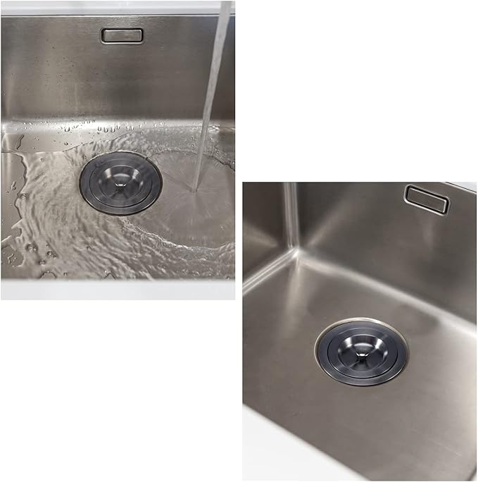 Kitchen Sink Drain 3-1/2 Inch Black Sink Drain Assembly Kit, Removable Deep Sink Strainer Basket with Sink Stopper/Sealing Lid for Home, Kitchen, Stainless Steel