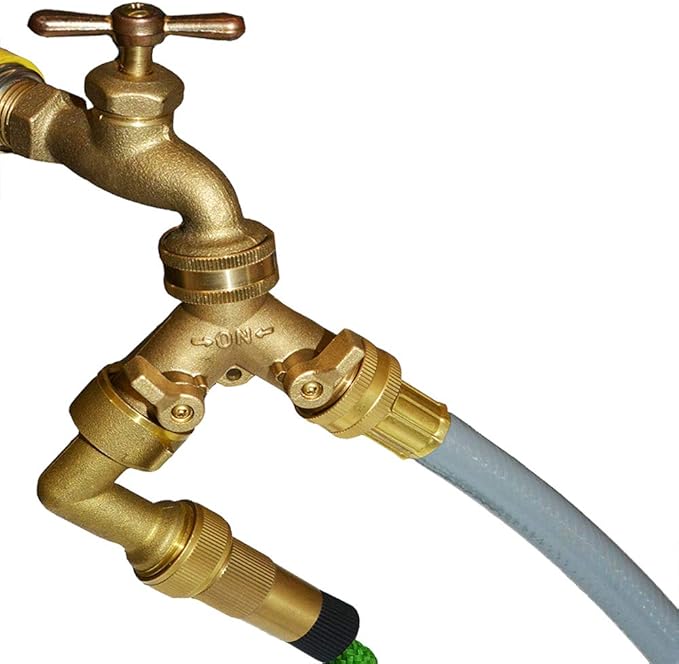 HQMPC Brass Garden Hose Y Valve Hose Splitter Water Garden Hose Adapter 2 Way 3/4" GHT Thread