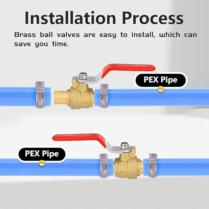 100-Pack Foskan 3/4 Inch PEX Crimp Full Port Ball Valve with Red Handle, Brass Quarter Turn Shut-off Valve for PEX Tubing