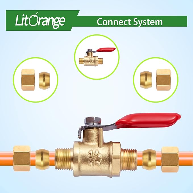 6 Pack Lead-Free Brass Mini Ball Valve Shut Off Switch, 1/4 inch Compression by 1/4 Compression Fitting