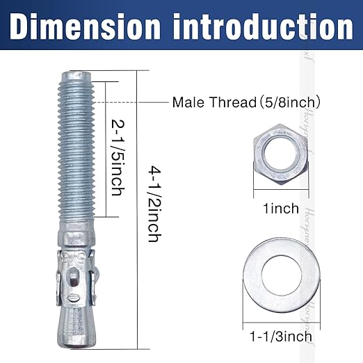 5/8" x 4-1/2" Wedge Anchor, for Cement and Concrete only, zinc-Plated Carbon Steel Screws and lag Bolts （ 20 pcs