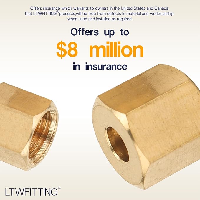 LTWFITTING 3/16-Inch Brass Compression Nut,Brass Compression Fitting(Pack of 150)