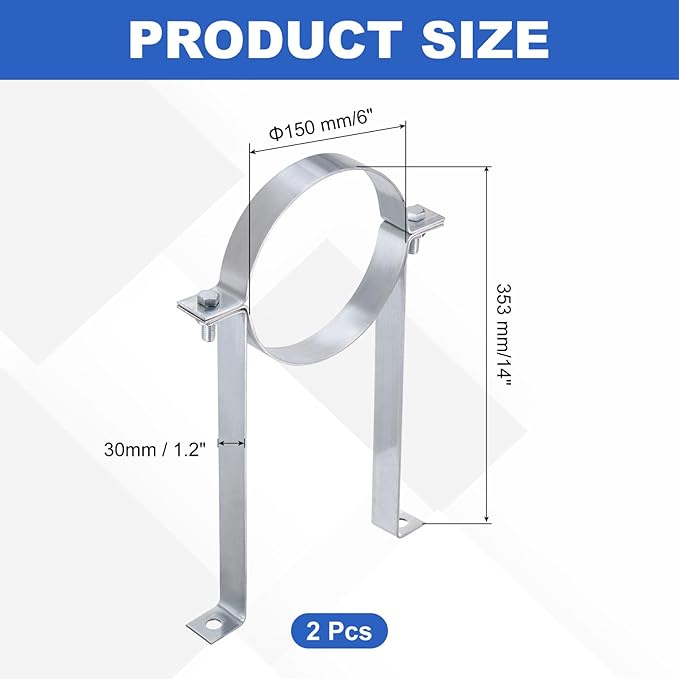 PATIKIL 6 Inch B Vent Wall Strap, 2 Pack Galvanized Round Gas Vent Pipe Strap Ventilation Open Ring Hanger Vent Wall Bracket for B Type Vent Pipe, Silver