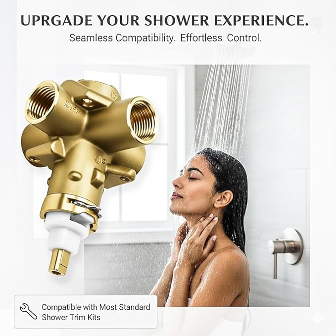 Brass Pressure Balancing Shower Valves, Shower Control Valves with Temperature Control & Flow Control Cartridge for Smooth Flow & Steady Temperature Showers