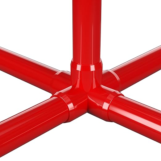 FORMUFIT 3/4" 5-Way Cross Furniture Grade PVC Fitting in Red, Made in USA, UV-Resistant, Impact-Proof, 1.050” Actual Socket Diameter (Pack of 8) - F0345WC-RD-8